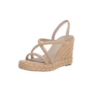NEW Sanctuary Womens Size 9 Leather & Raffia Platform Wedge Sandal Nude & Tan